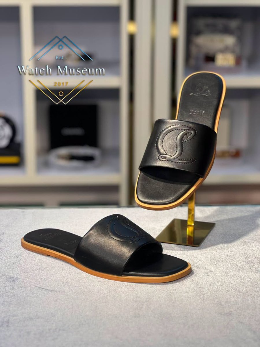 Slide, black leather, women's slippers.