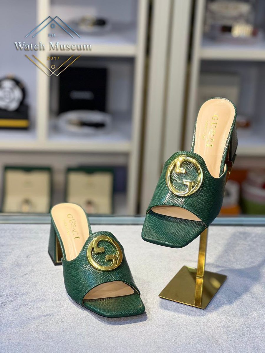Heeled mule, green, women's sandals.